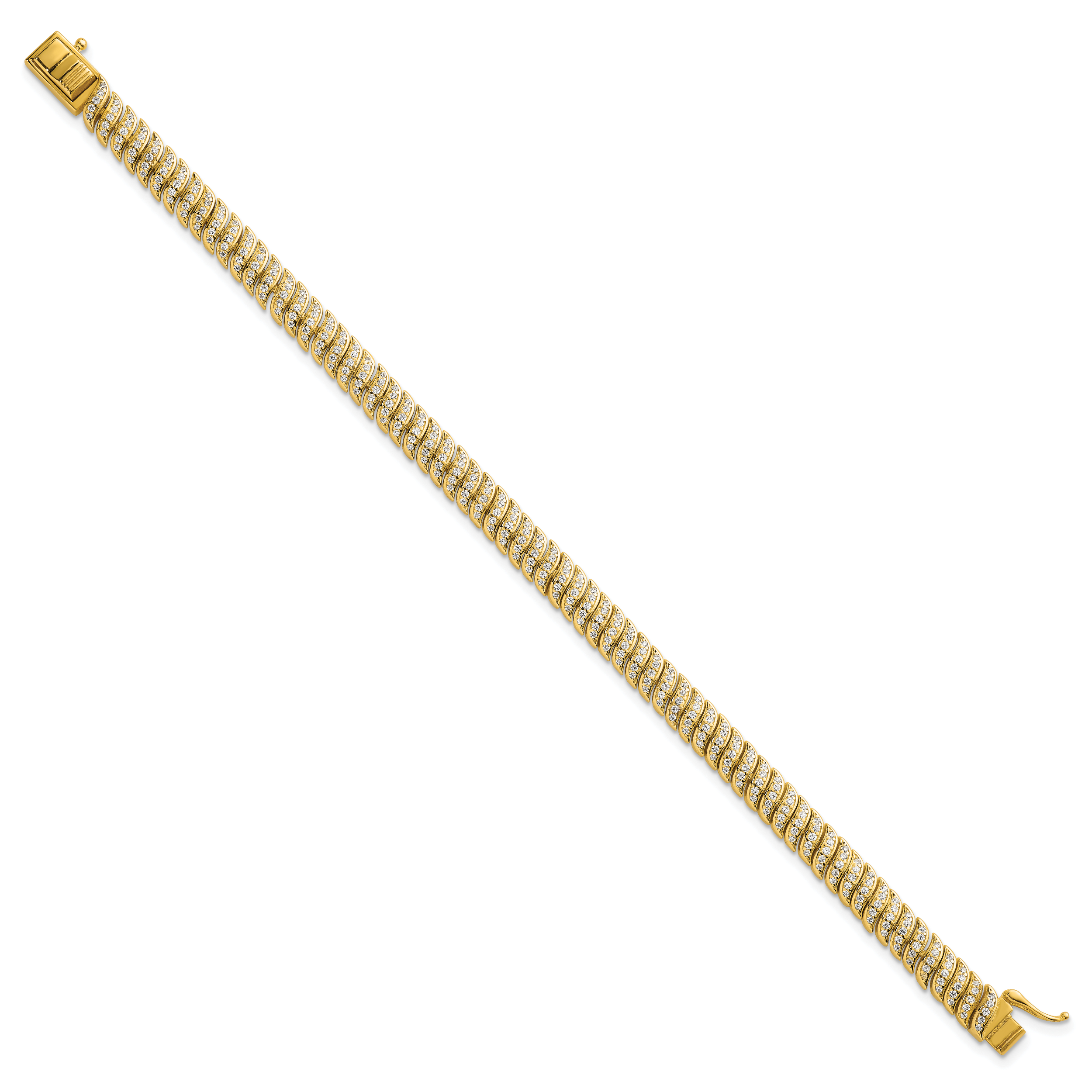 Sterling Silver Gold-Tone Polished Fancy CZ S-Link 7 Inch Bracelet
