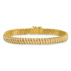 Sterling Silver Gold-Tone Polished Fancy CZ S-Link 7 Inch Bracelet