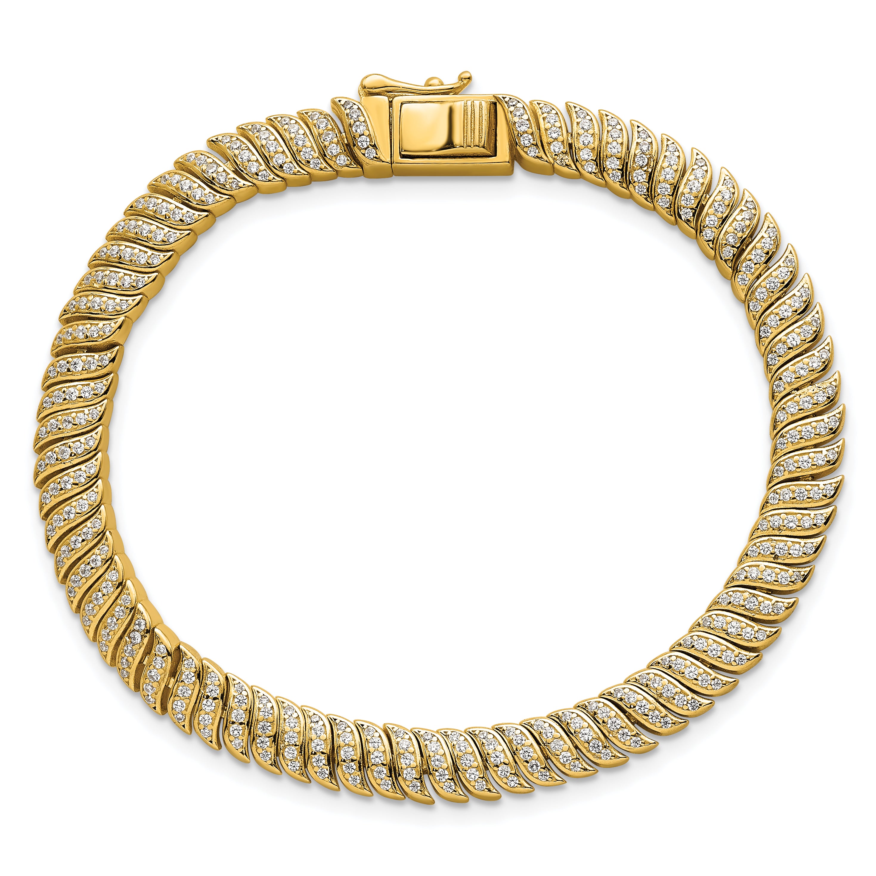 Sterling Silver Gold-Tone Polished Fancy CZ S-Link 7 Inch Bracelet