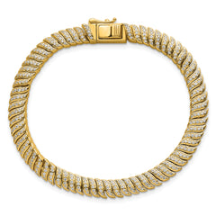 Sterling Silver Gold-Tone Polished Fancy CZ S-Link 7 Inch Bracelet