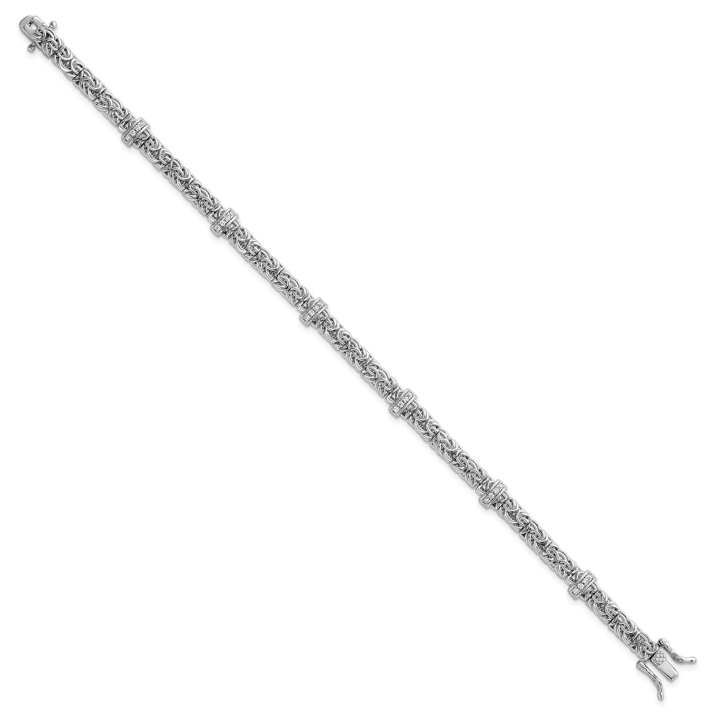 Sterling Silver Rhodium-plated Polished CZ and Byzantine Link 7.75 Inch Bracelet Secondary image