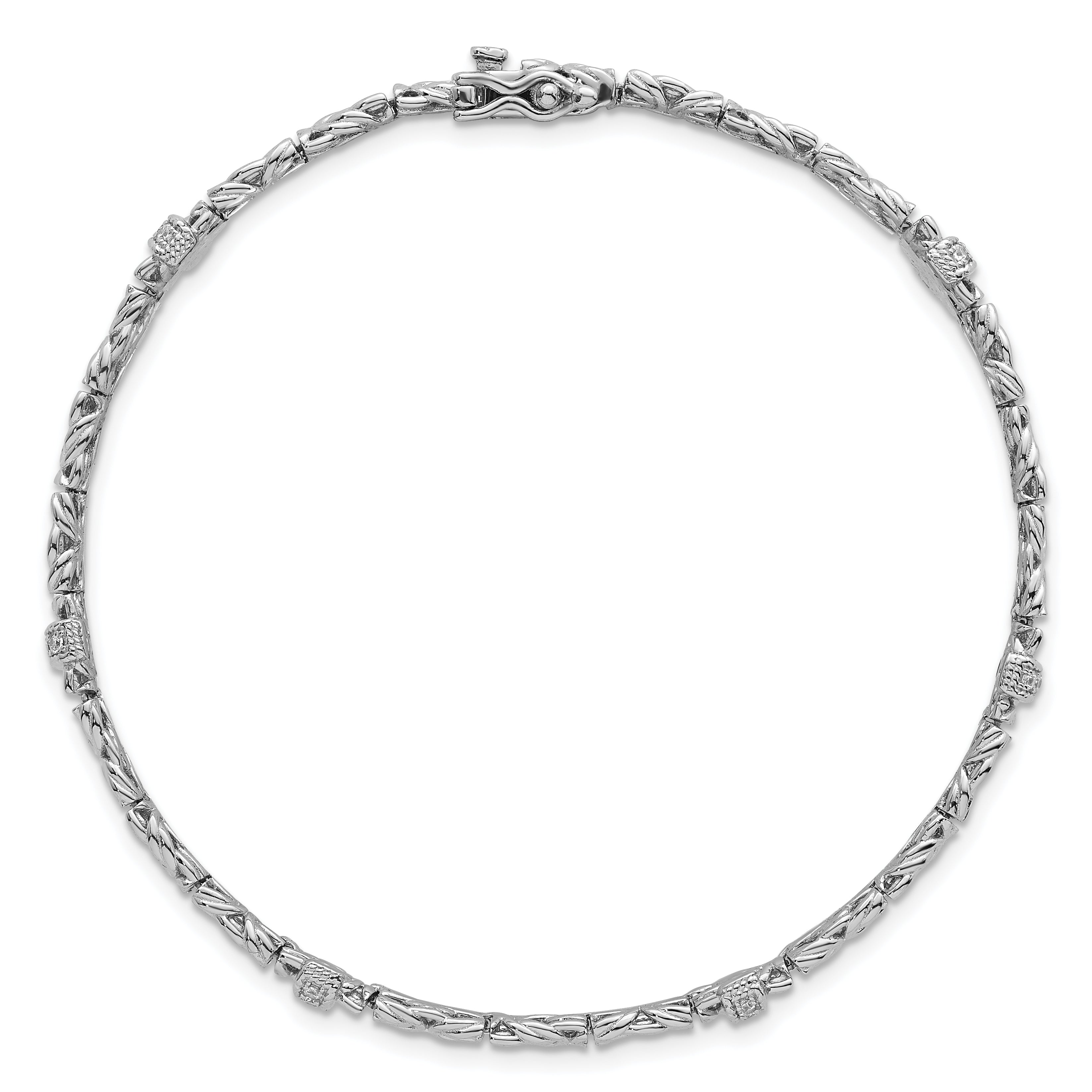 Sterling Silver Rhodium-plated Polished CZ and Byzantine Link 7.75 Inch Bracelet