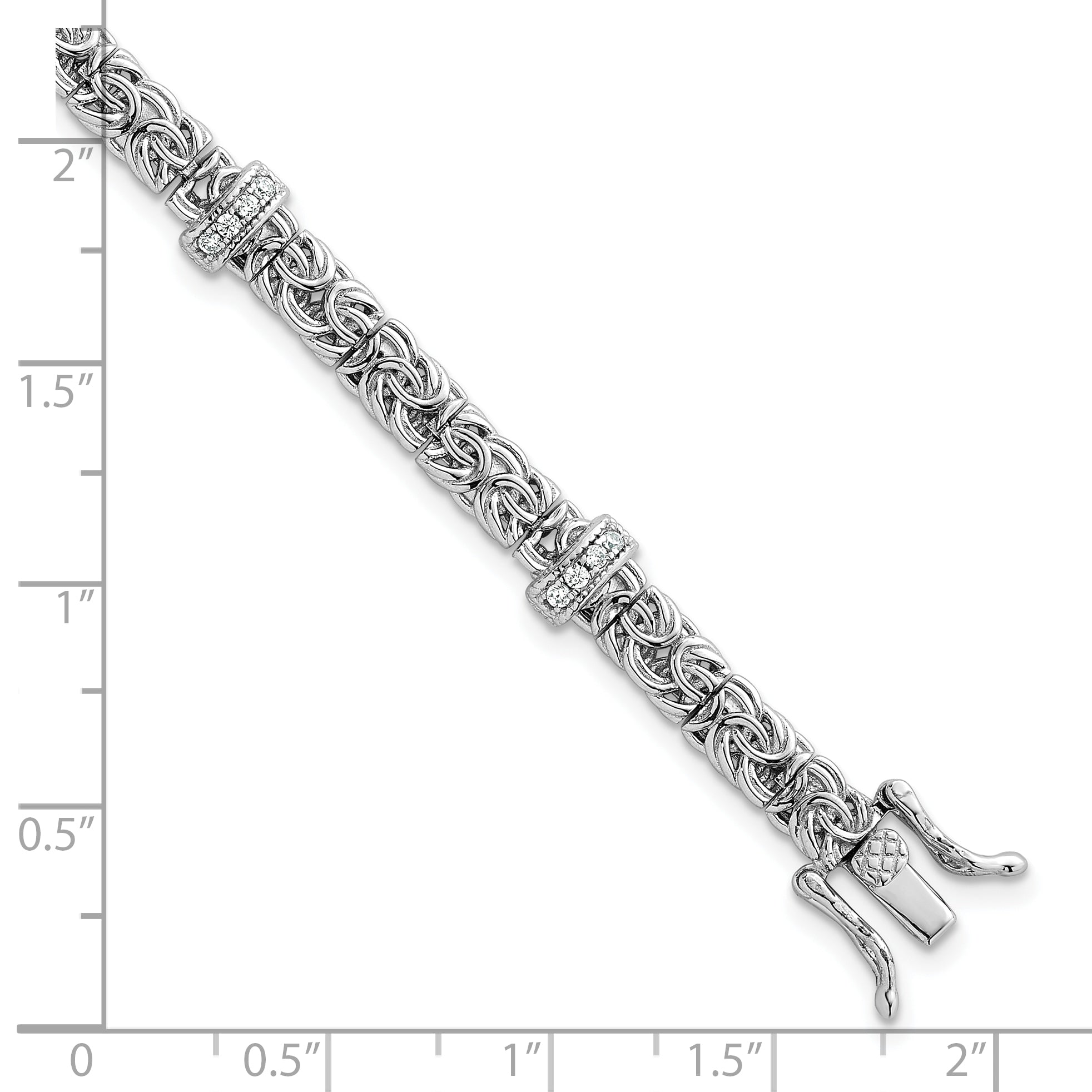 Sterling Silver Rhodium-plated Polished CZ and Byzantine Link 7.75 Inch Bracelet