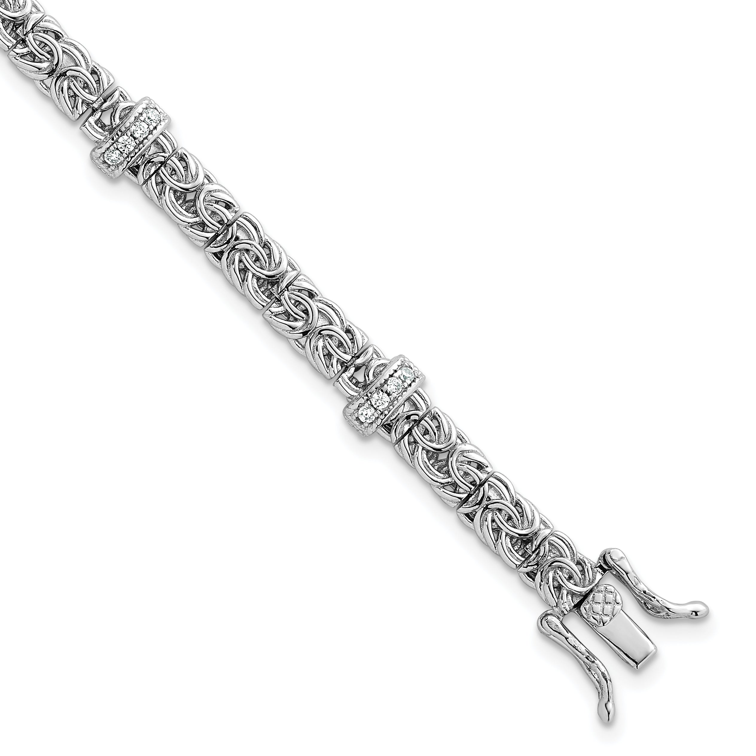 Sterling Silver Rhodium-plated Polished CZ and Byzantine Link 7.75 Inch Bracelet Main image