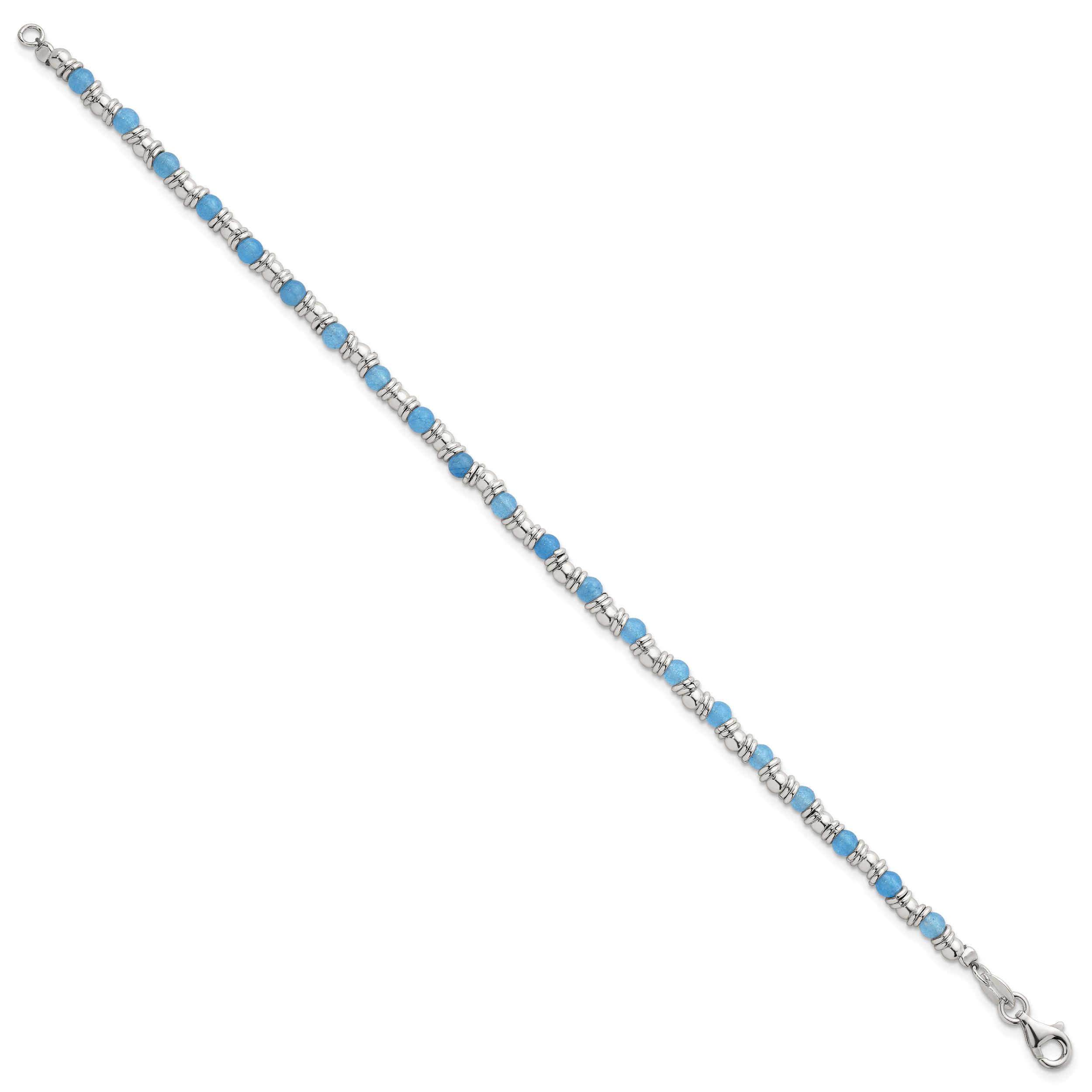 Sterling Silver Polished Blue Agate Beaded 7.5 inch Bracelet
