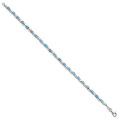 Sterling Silver Polished Blue Agate Beaded 7.5 inch Bracelet