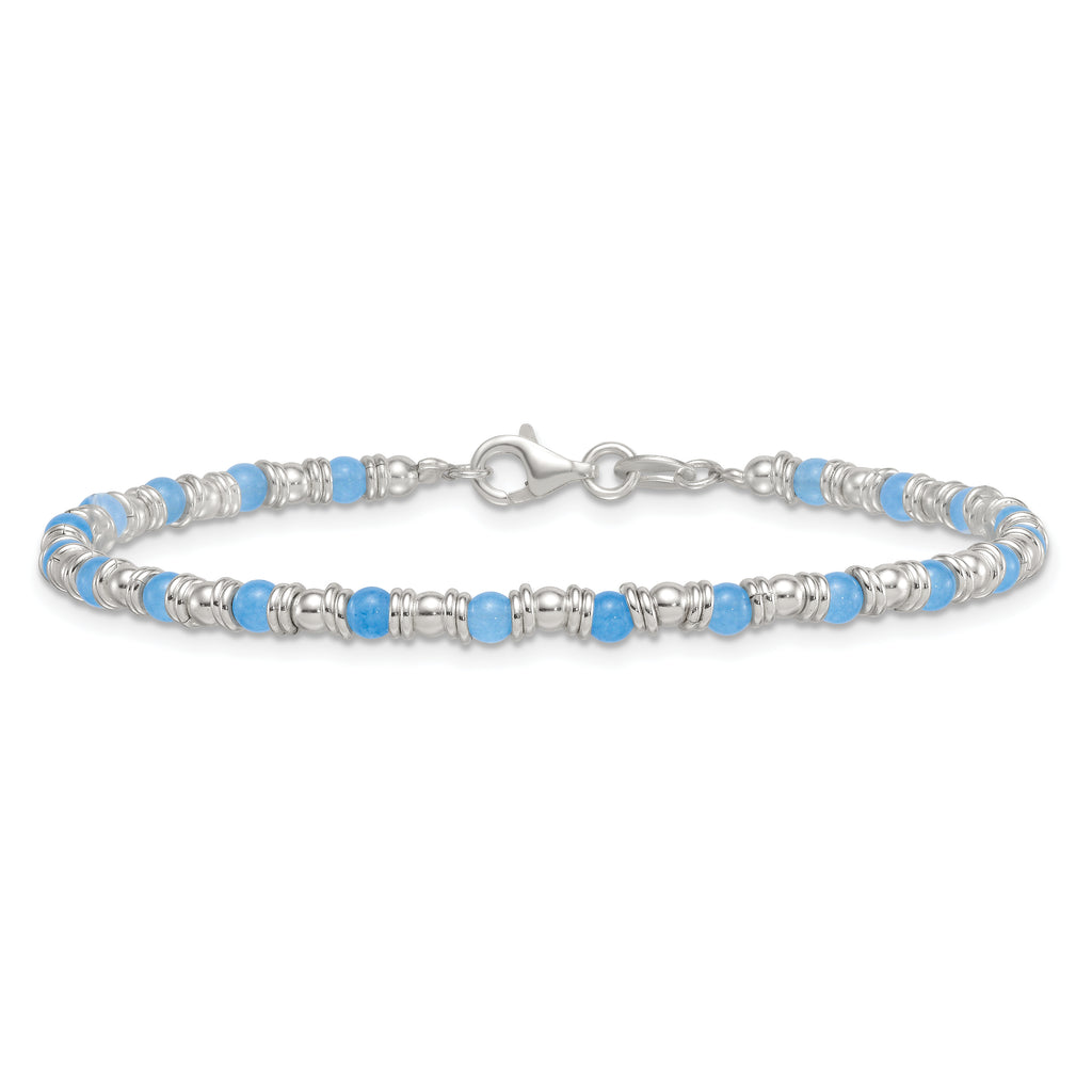 Sterling Silver Polished Blue Agate Beaded 7.5 inch Bracelet