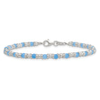 Sterling Silver Polished Blue Agate Beaded 7.5 inch Bracelet