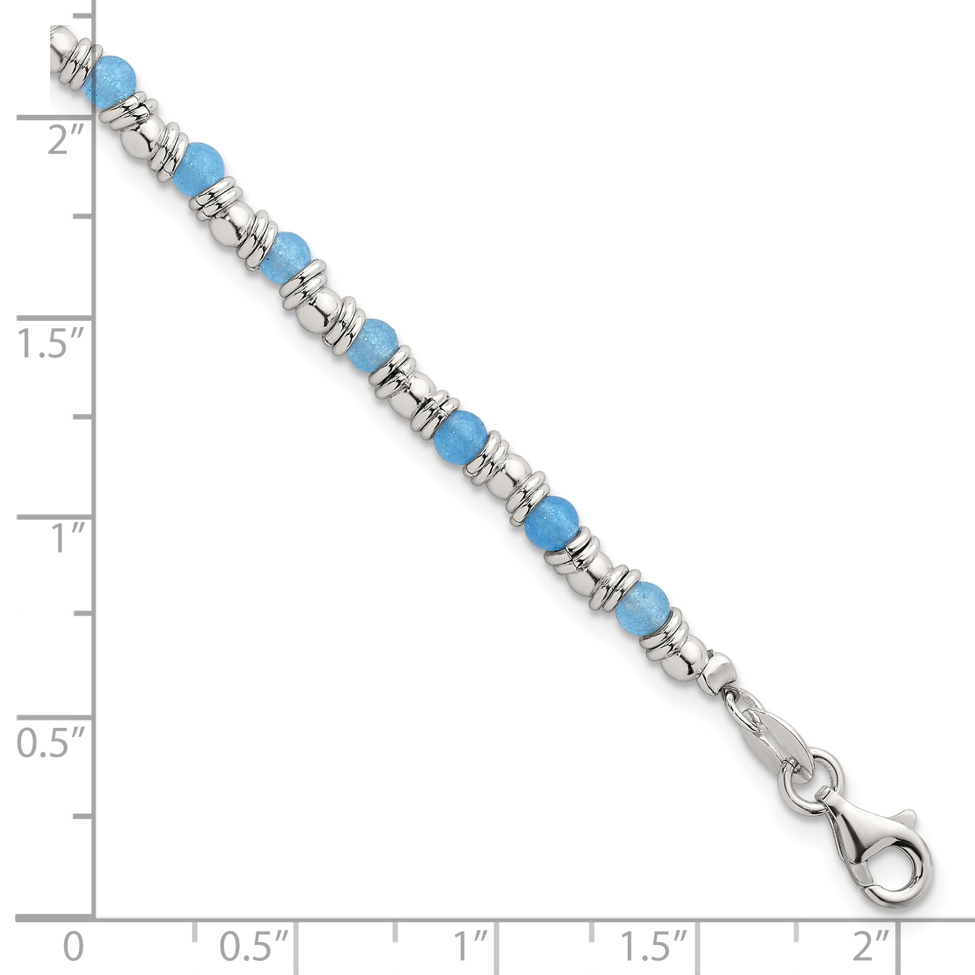 Sterling Silver Polished Blue Agate Beaded 7.5 inch Bracelet