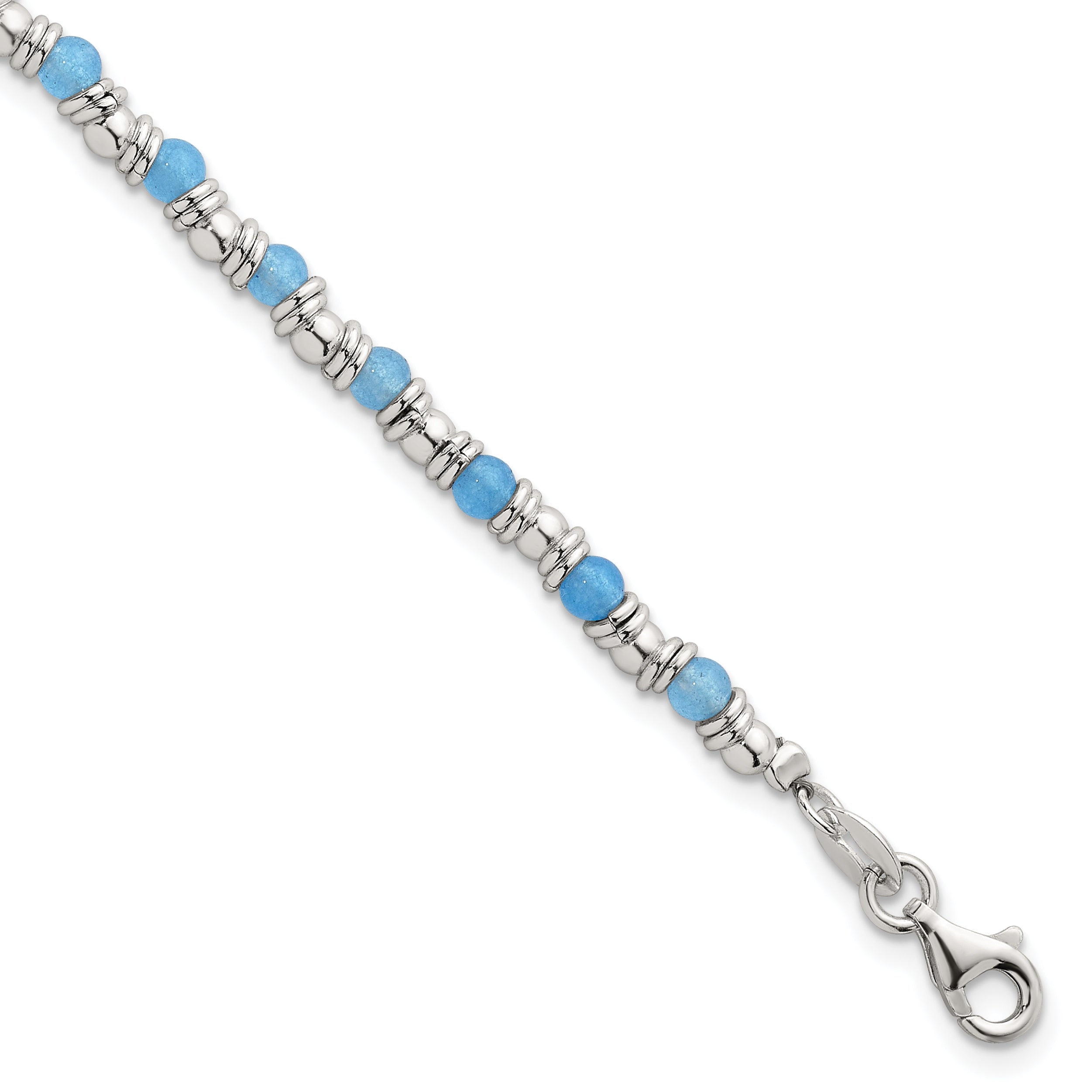 Sterling Silver Polished Blue Agate Beaded 7.5 inch Bracelet Main image