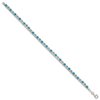 Sterling Silver Polished Green Aventurine and Turquoise Beaded Double Strand 7.5 inch Bracelet