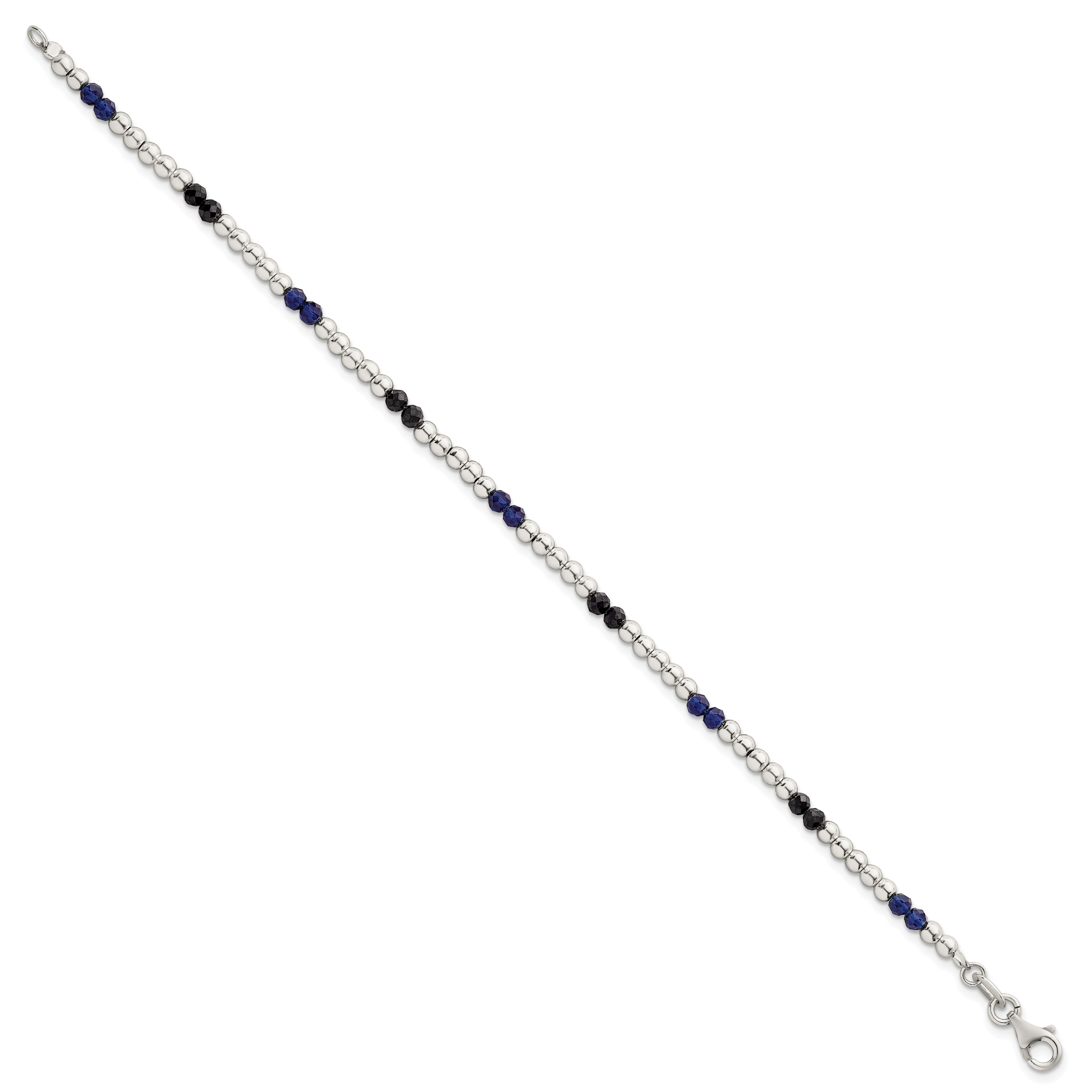 Sterling Silver Polished Blue Agate and Spinel Beaded 7.5 inch Bracelet Secondary image