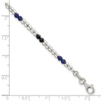 Sterling Silver Polished Blue Agate and Spinel Beaded 7.5 inch Bracelet