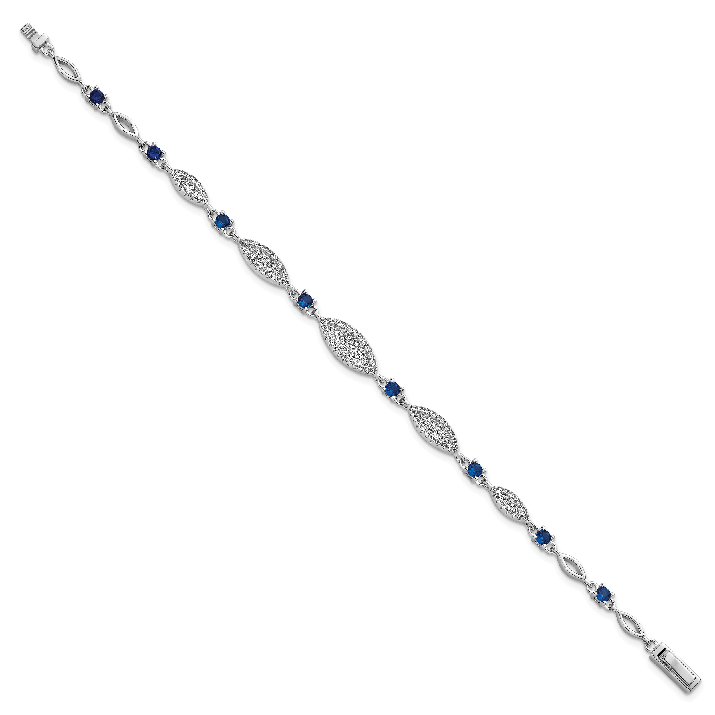 Sterling Silver Rhodium-plated Marquise Blue and White CZ Oval Link 7 inch Bracelet Secondary image