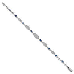 Sterling Silver Rhodium-plated Marquise Blue and White CZ Oval Link 7 inch Bracelet