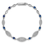 Sterling Silver Rhodium-plated Marquise Blue and White CZ Oval Link 7 inch Bracelet