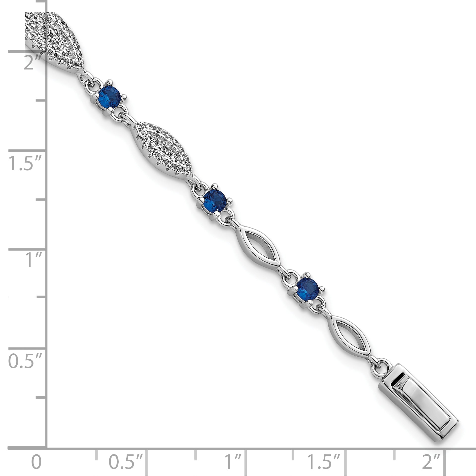 Sterling Silver Rhodium-plated Marquise Blue and White CZ Oval Link 7 inch Bracelet