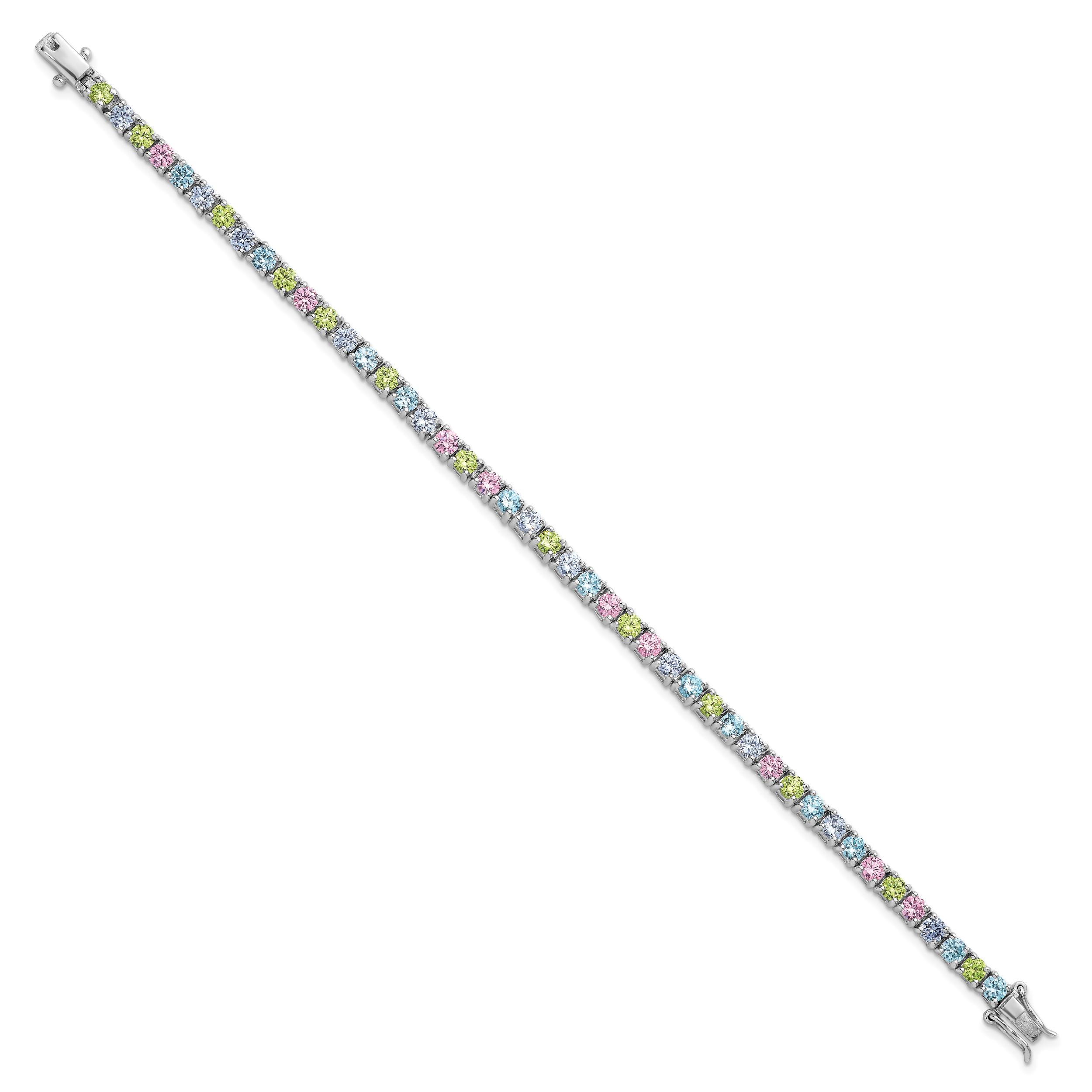 Sterling Silver Rhodium-plated Polished Pastel Green, Pink, Blue and Purple CZ 7.25 inch Bracelet Secondary image