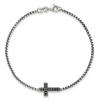 Sterling Silver Polished and Antiqued Black CZ Cross 7.5 inch Bracelet