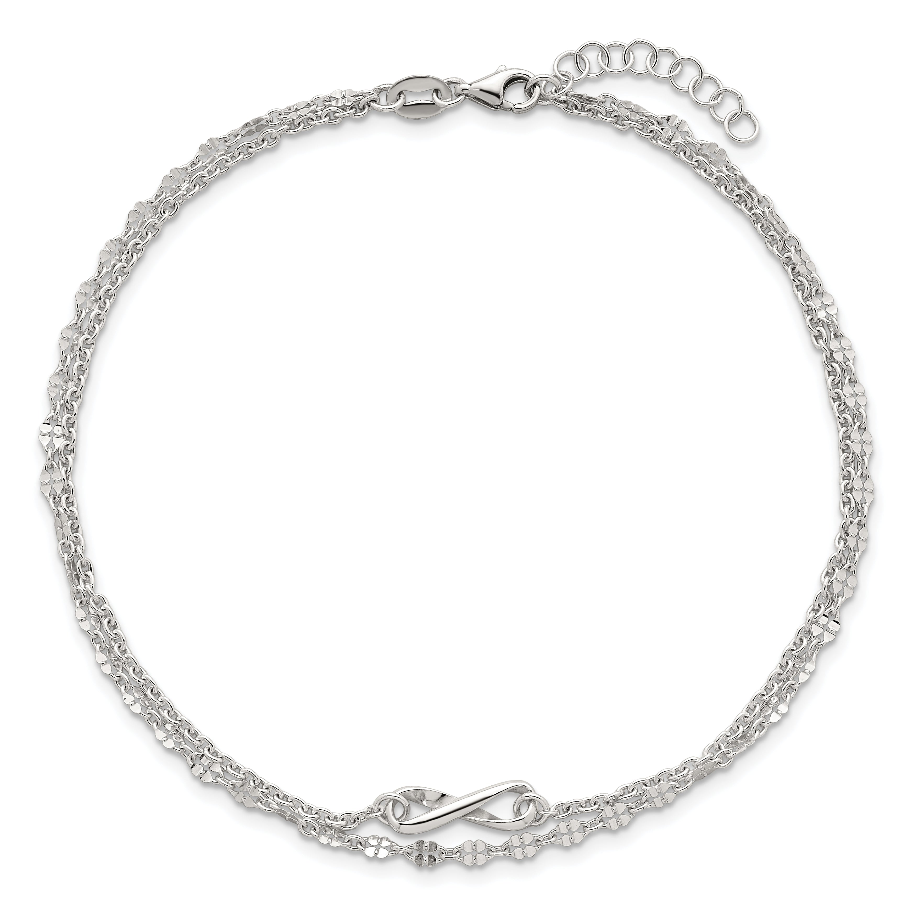 Sterling Silver Infinity Double Strand 9 inch Plus 1 inch Extender - Total 10 inch Anklet
