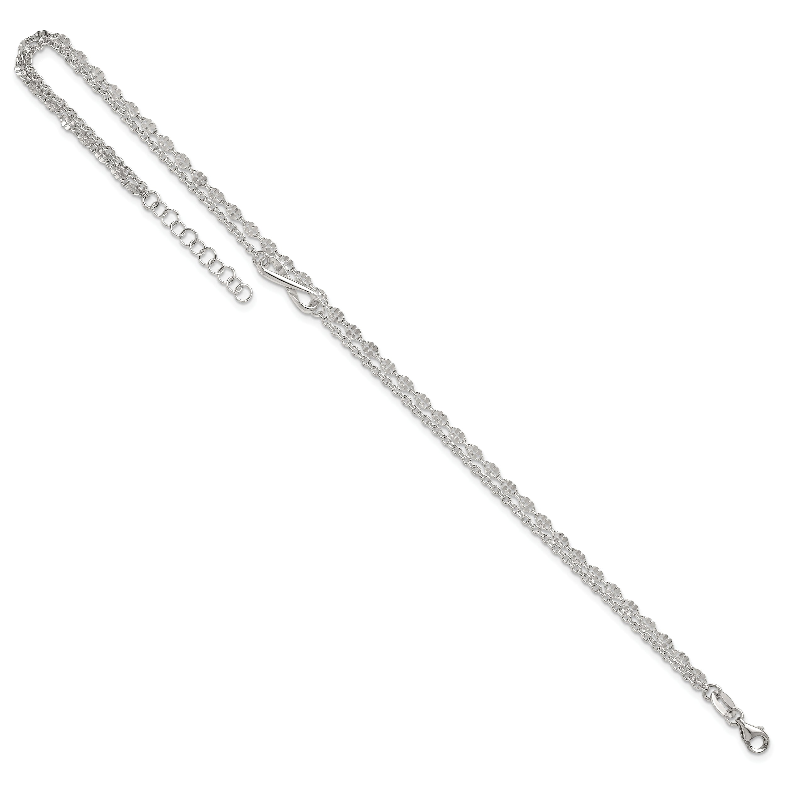 Sterling Silver Infinity Double Strand 9 inch Plus 1 inch Extender - Total 10 inch Anklet