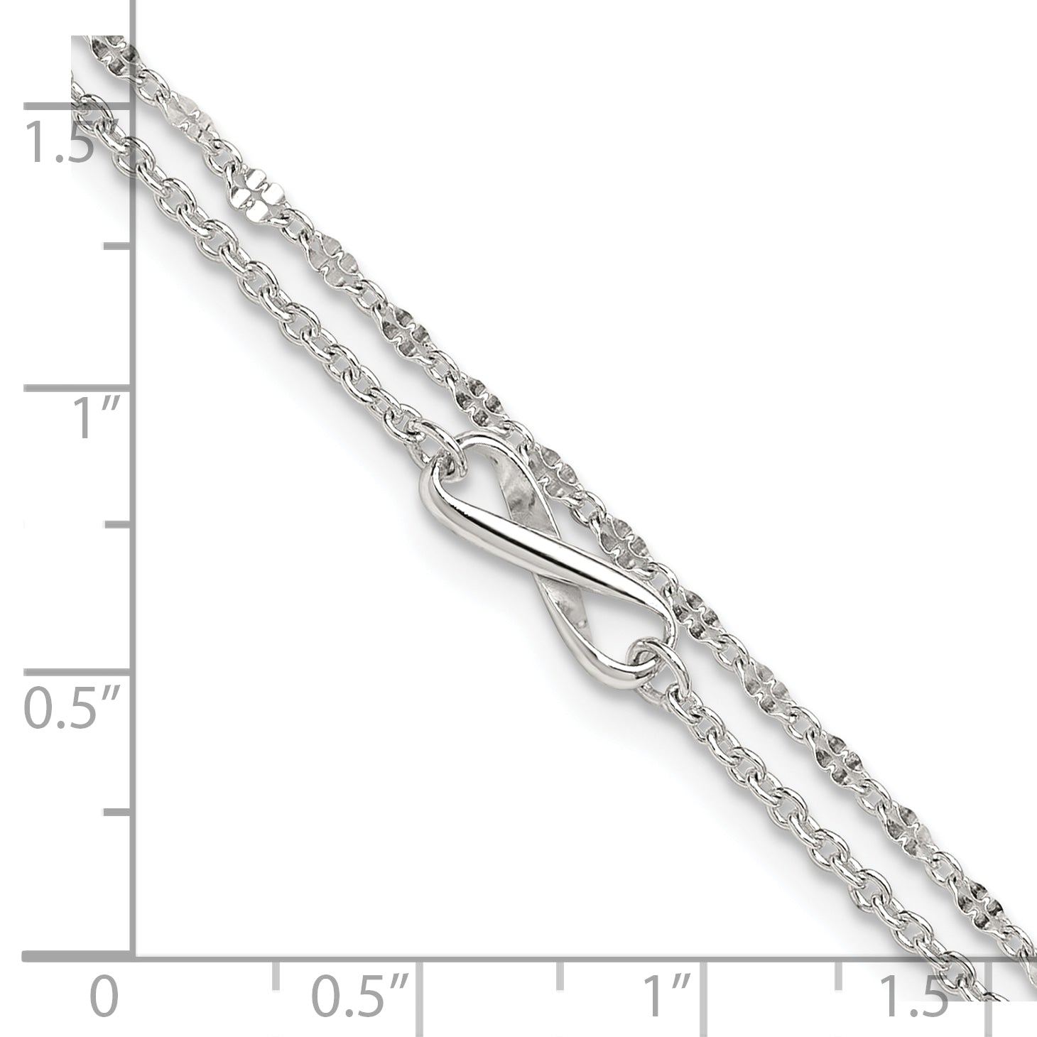 Sterling Silver Infinity Double Strand 9 inch Plus 1 inch Extender - Total 10 inch Anklet