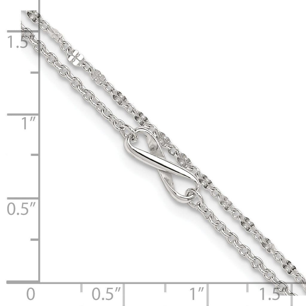 Sterling Silver Infinity Double Strand 9 inch Plus 1 inch Extender - Total 10 inch Anklet