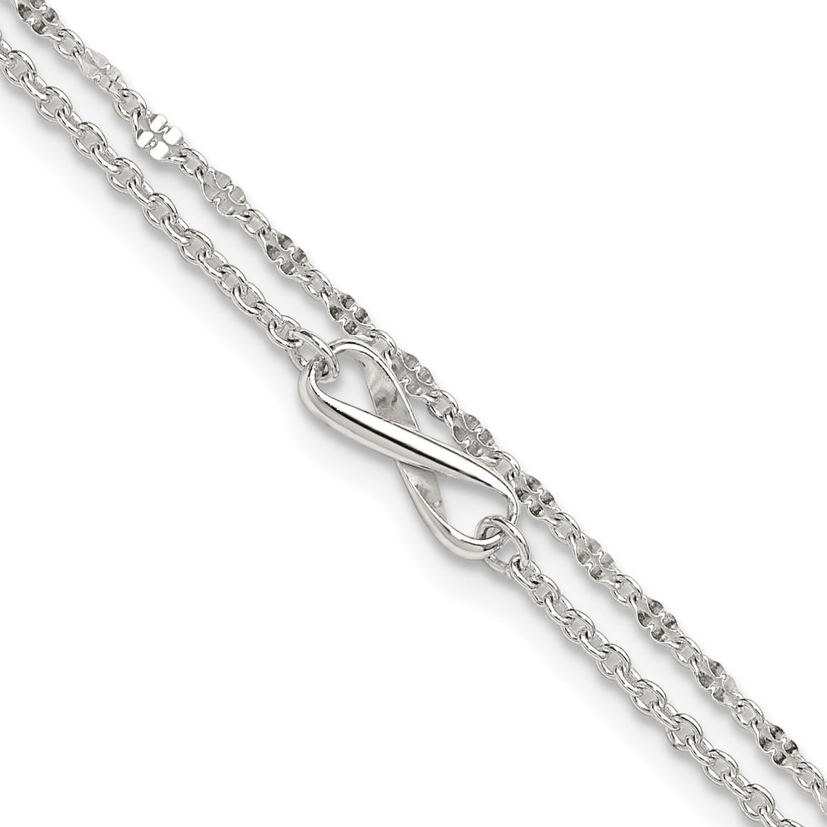 Sterling Silver Infinity Double Strand 9 inch Plus 1 inch Extender - Total 10 inch Anklet