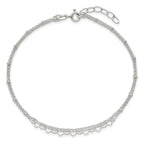 Sterling Silver Beaded Hearts Double Strand 9 inch with 1 inch Extender - Total 10 inch Anklet