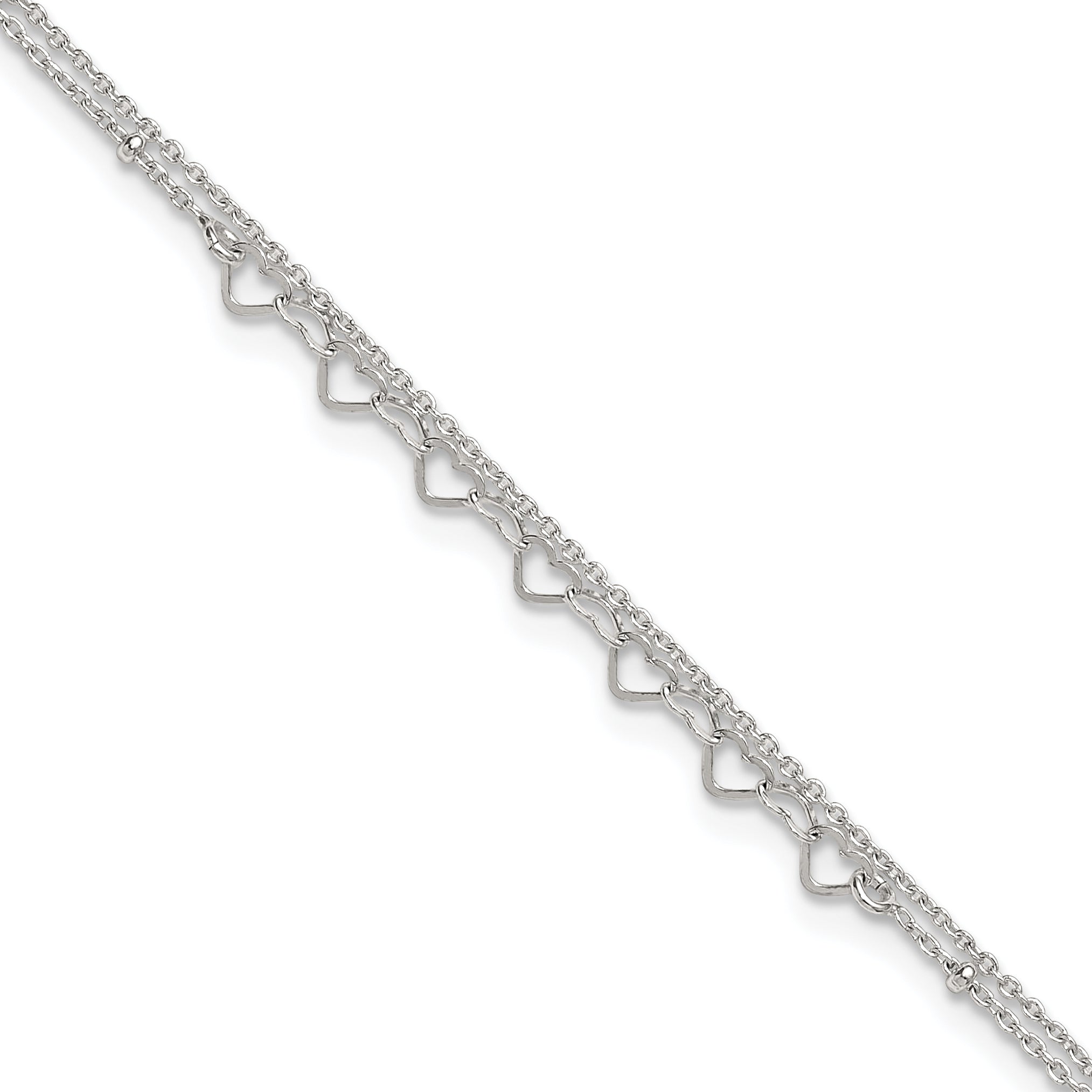 Sterling Silver Beaded Hearts Double Strand 9 inch with 1 inch Extender - Total 10 inch Anklet Main image