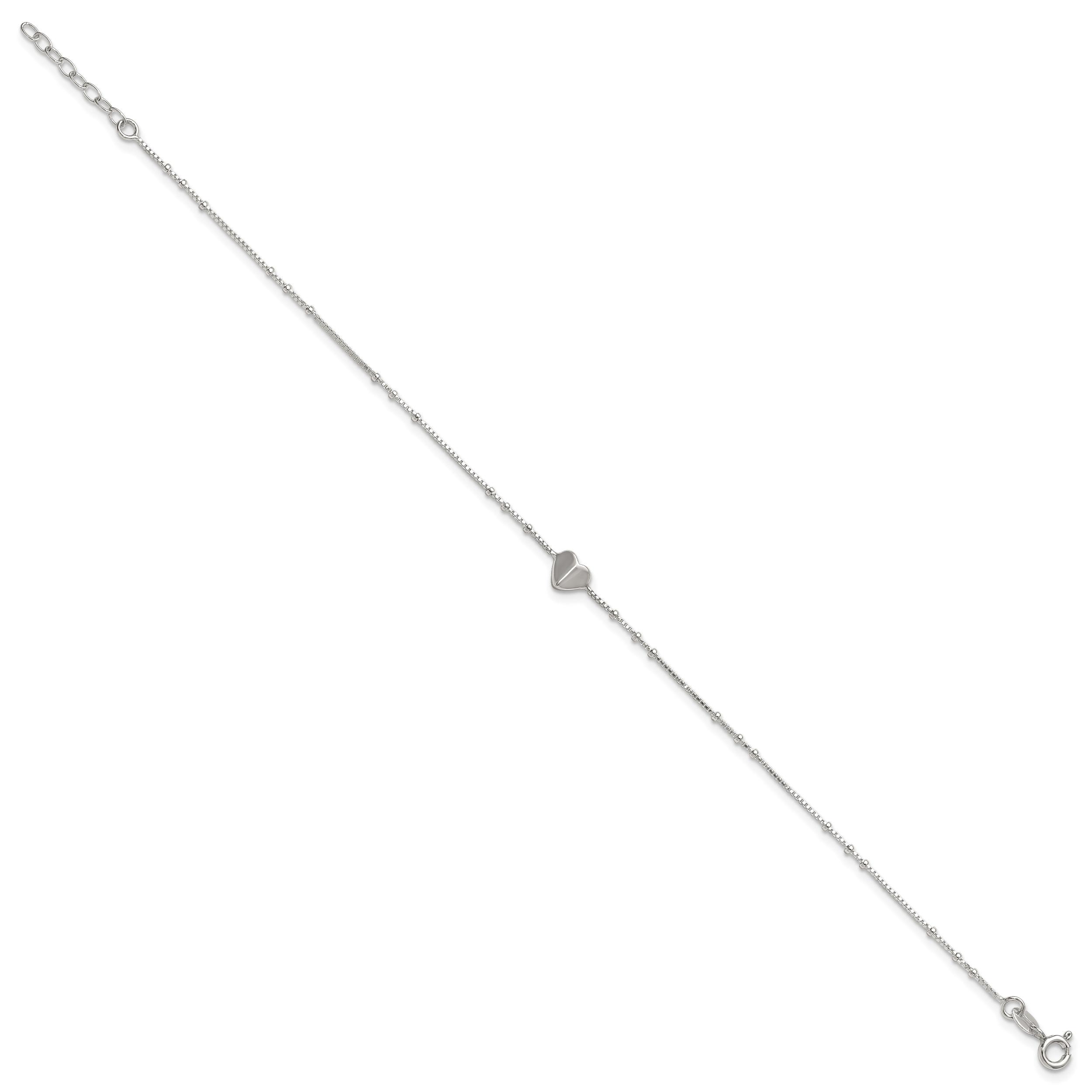 Sterling Silver Heart and Beads 9 inch with 1 inch Extender - Total 10 inch Anklet Secondary image