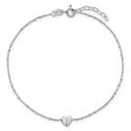 Sterling Silver Heart and Beads 9 inch with 1 inch Extender - Total 10 inch Anklet