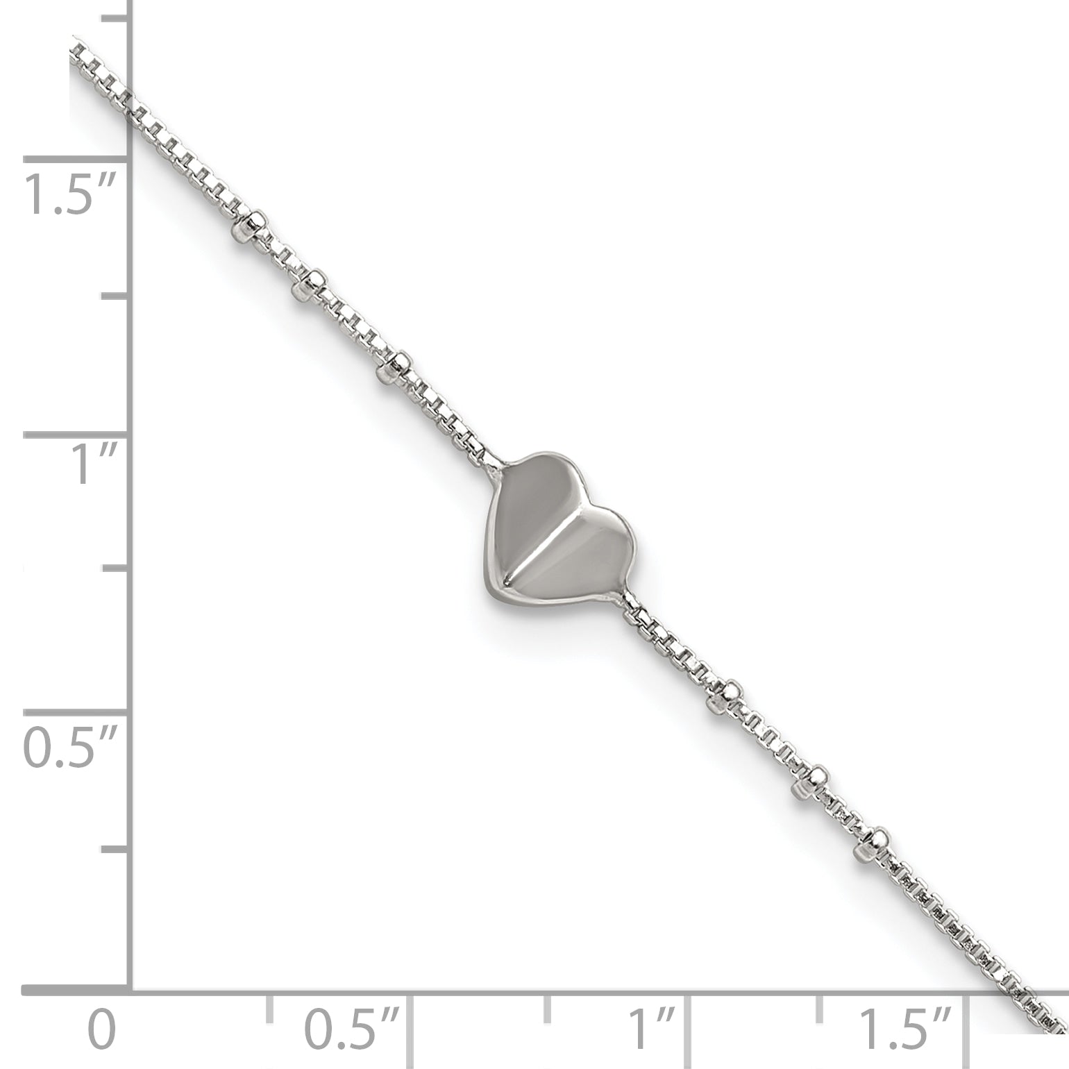 Sterling Silver Heart and Beads 9 inch with 1 inch Extender - Total 10 inch Anklet