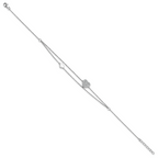 Sterling Silver Rhodium-plated CZ Heart 2-Strand 9 inch Plus 1 inch Extender - Total 10 inch Anklet