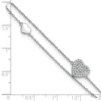 Sterling Silver Rhodium-plated CZ Heart 2-Strand 9 inch Plus 1 inch Extender - Total 10 inch Anklet