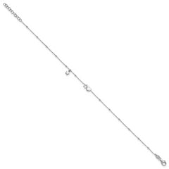 Sterling Silver Rhodium-plated Heart/Stars 9 inch Plus 1 inch Extender - Total 10 inch Anklet