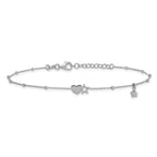 Sterling Silver Rhodium-plated Heart/Stars 9 inch Plus 1 inch Extender - Total 10 inch Anklet