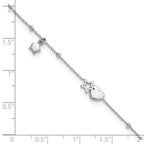 Sterling Silver Rhodium-plated Heart/Stars 9 inch Plus 1 inch Extender - Total 10 inch Anklet