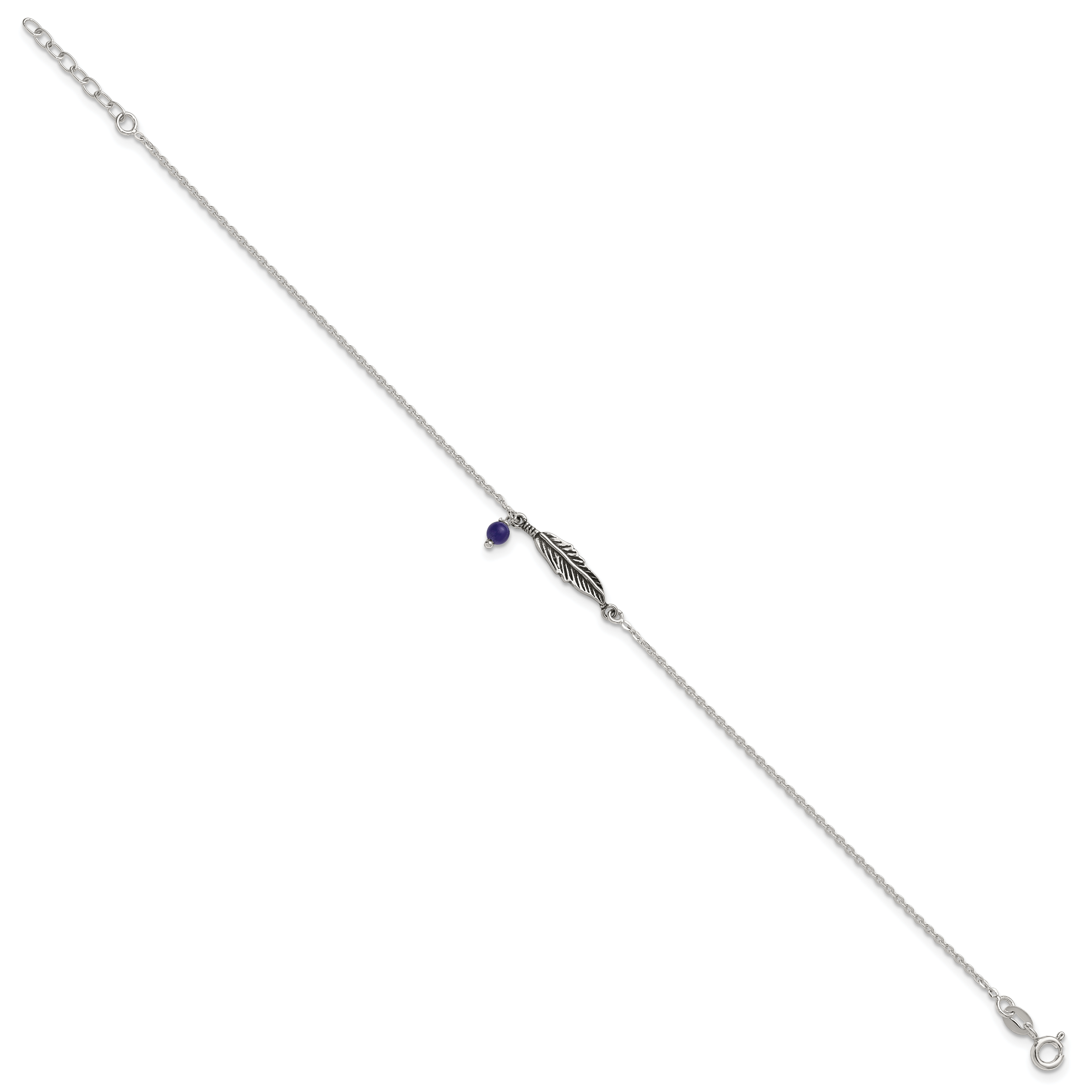 Sterling Silver Antiqued Blue Lapis/Feather 9 inch Plus 1 inch Extender - Total 10 inch Anklet Secondary image