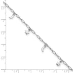 Sterling Silver Rhodium-plated Moon and Star 9 inch Plus 1 inch Extender - Total 10 inch Anklet