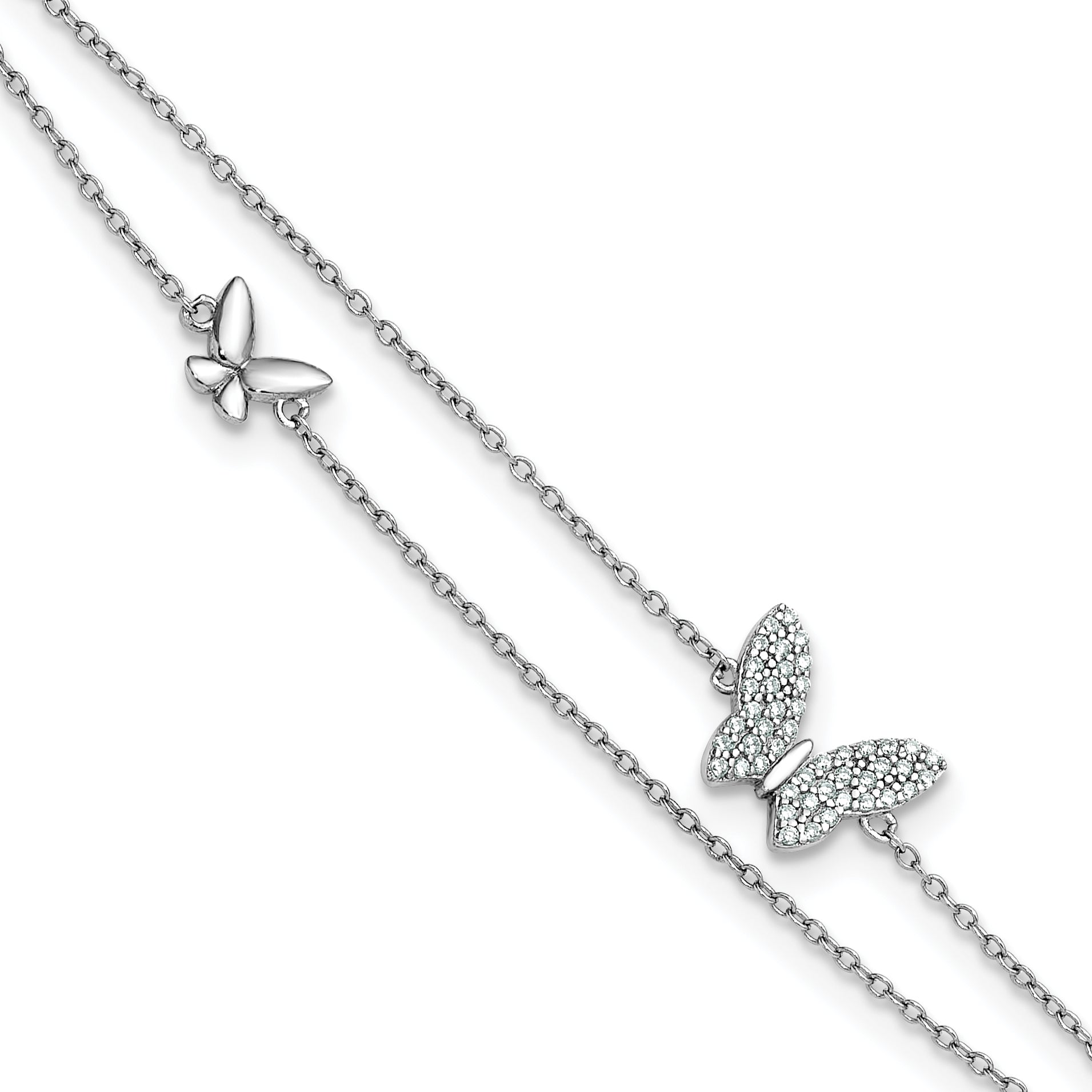 Sterling Silver Rhodium-plated CZ Butterflies 2-Strand 9 inch Plus 1 inch Extender - Total 10 inch Anklet Main image