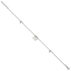 Sterling Silver Beaded Butterfly 9 inch Plus 1 inch Extender - Total 10 inch Anklet