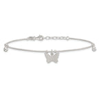 Sterling Silver Beaded Butterfly 9 inch Plus 1 inch Extender - Total 10 inch Anklet