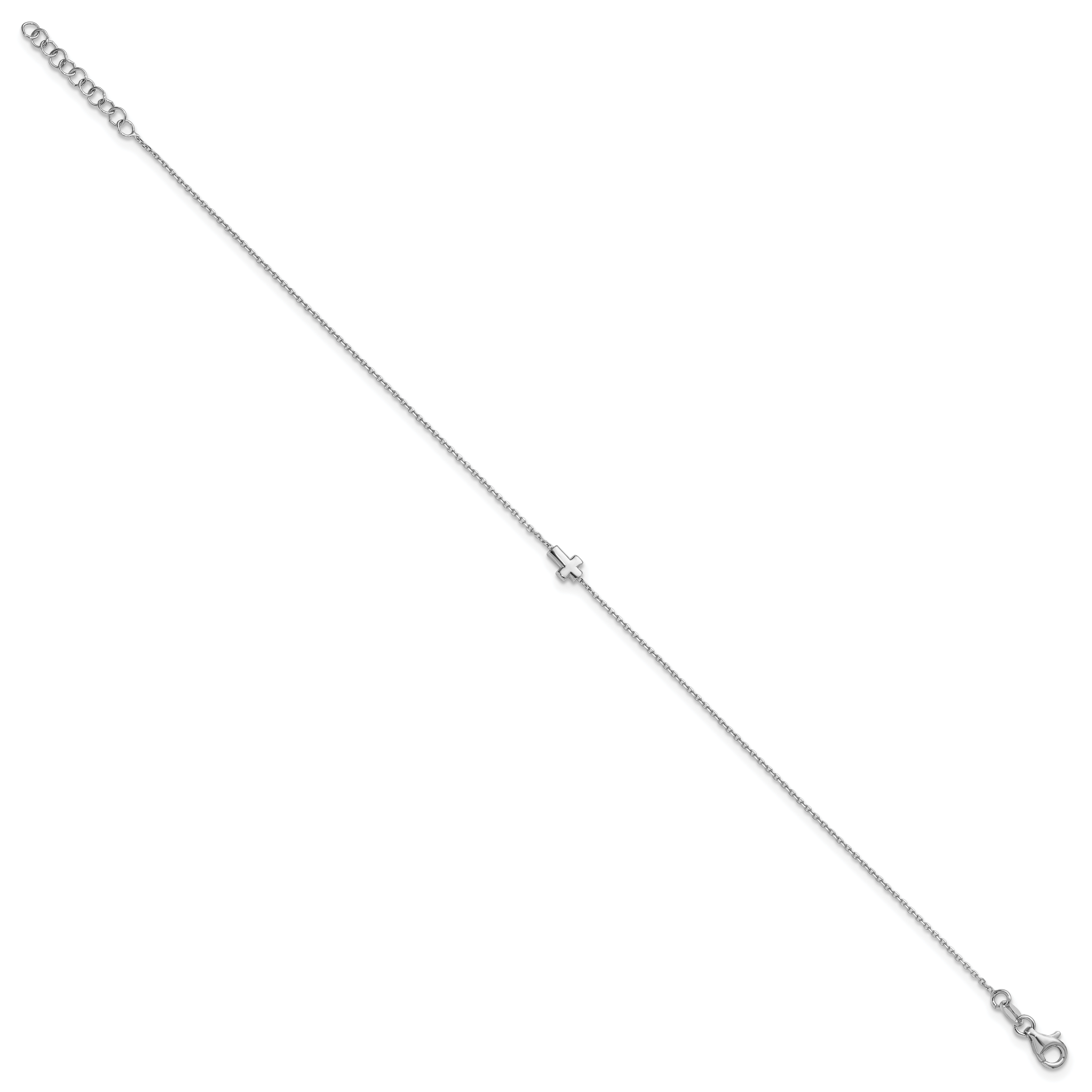 Sterling Silver Rhodium-plated Cross 9 inch Plus 1 inch Extender - Total 10 inch Anklet Secondary image
