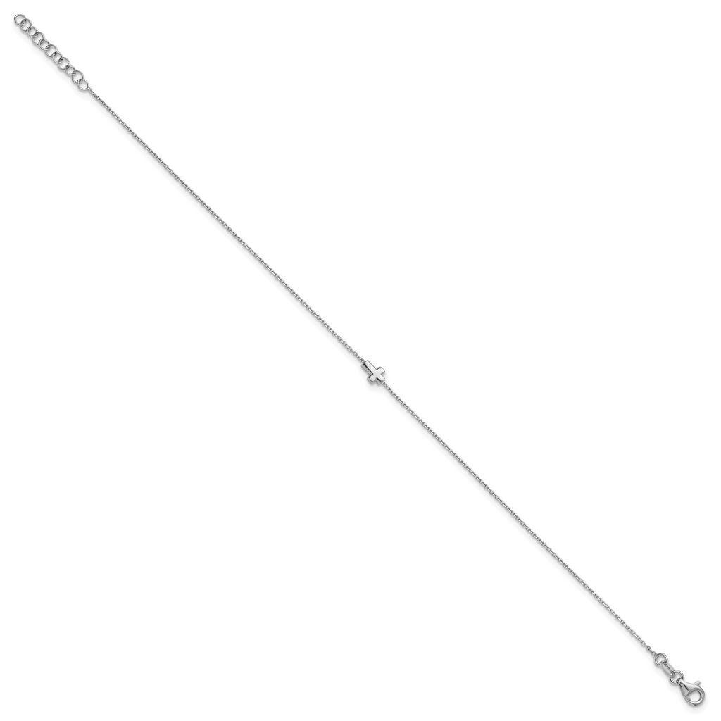 Sterling Silver Rhodium-plated Cross 9 inch Plus 1 inch Extender - Total 10 inch Anklet