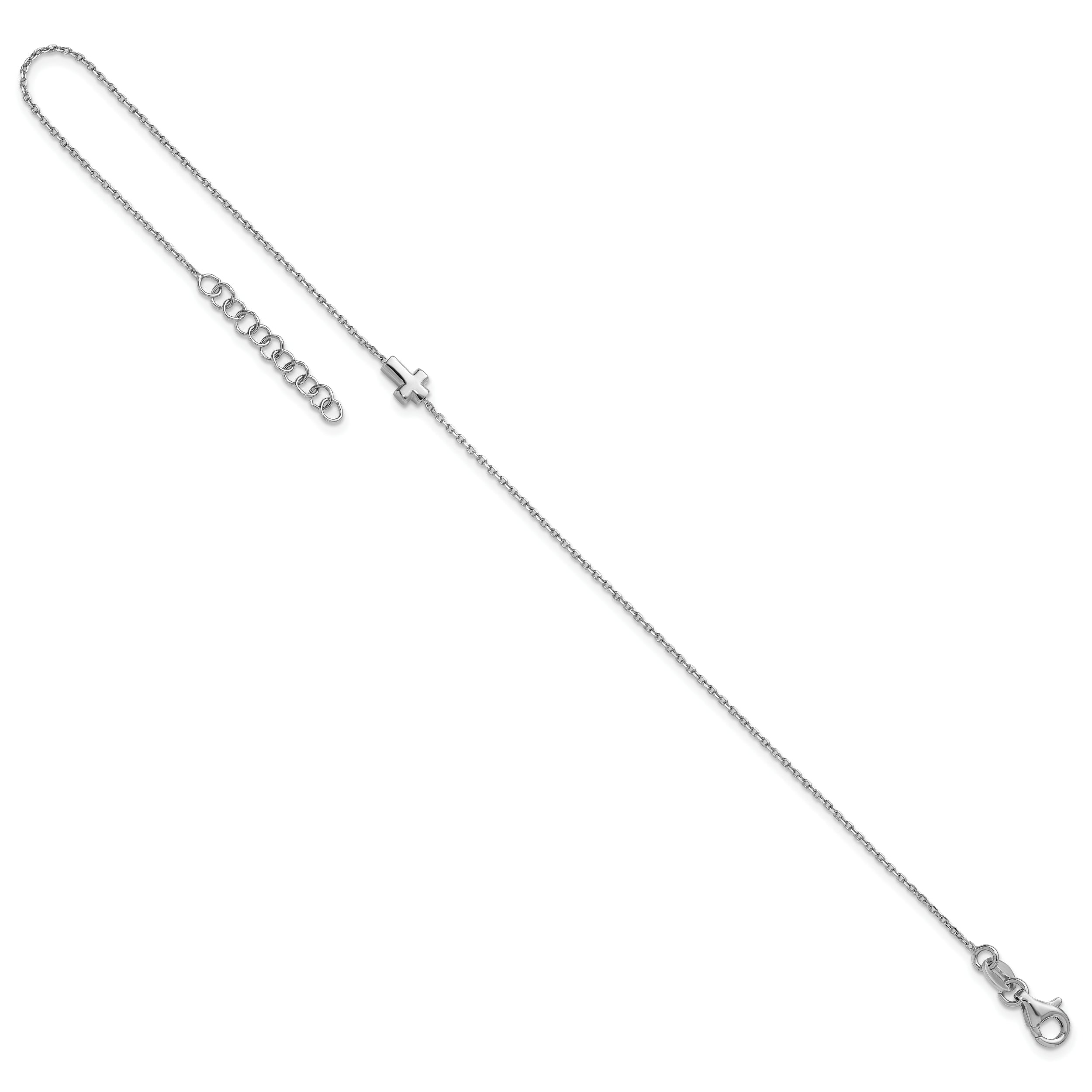 Sterling Silver Rhodium-plated Cross 9 inch Plus 1 inch Extender - Total 10 inch Anklet