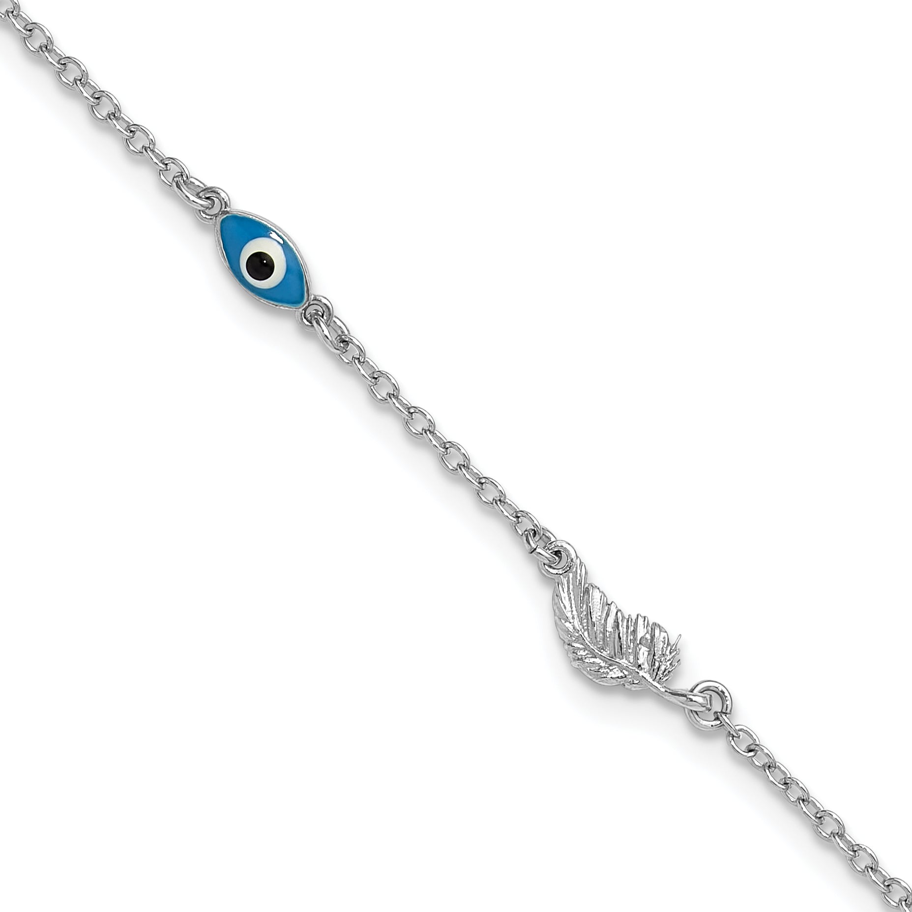 Sterling Silver Rhodium-plated Enamel Eye and Leaf 9 inch Plus 1 inch Extender - Total 10 inch Anklet Main image