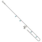 Sterling Silver Turquoise Beads and Turtle 9 inch Plus 1 inch Extender - Total 10 inch Anklet