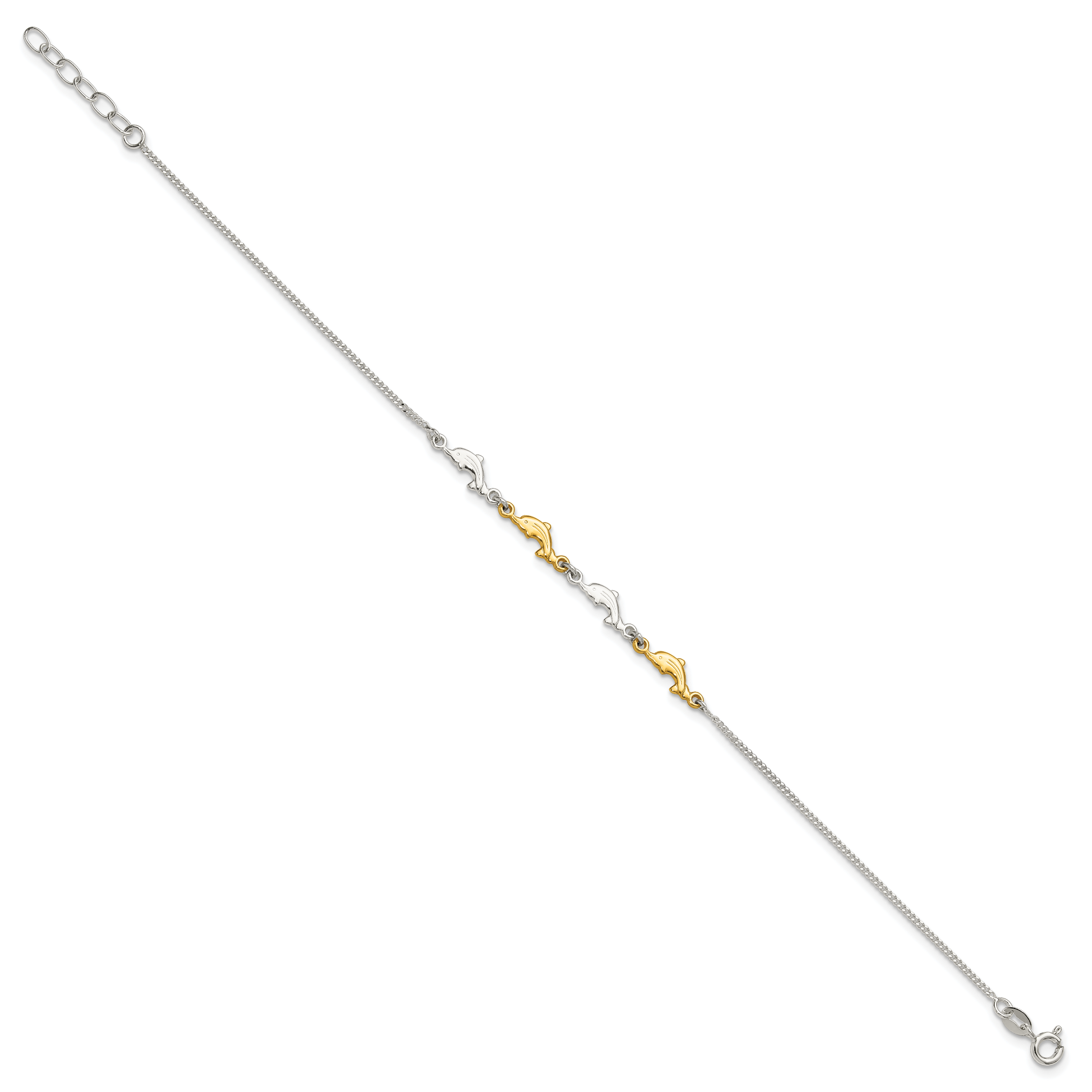 Sterling Silver Gold-tone Dolphins 9 inch Plus 1 inch Extender - Total 10 inch Anklet Secondary image