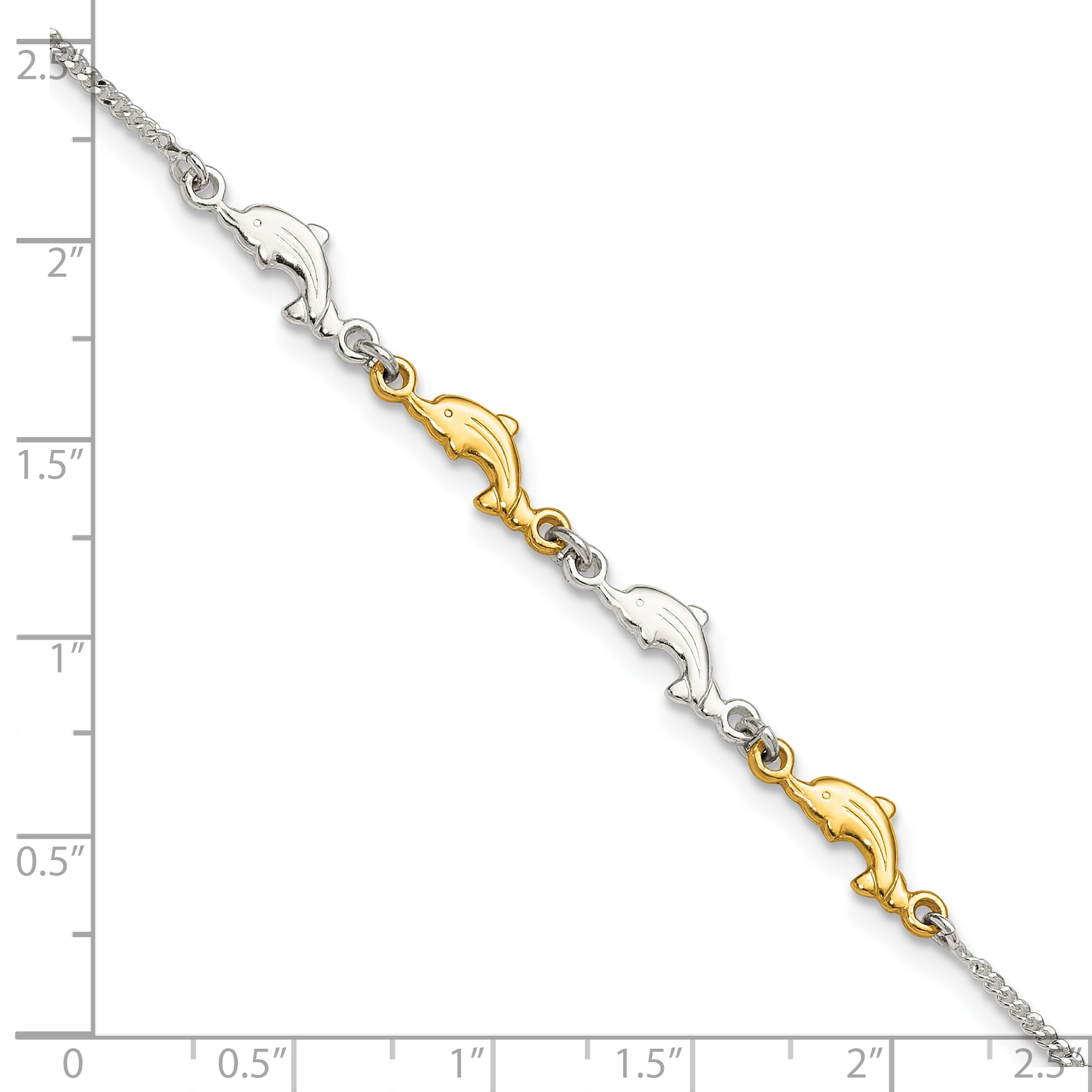 Sterling Silver Gold-tone Dolphins 9 inch Plus 1 inch Extender - Total 10 inch Anklet